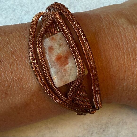 Handcrafted Copper Wire Wrapped Sunstone Bracelet Boho Artisan Bracelet - Picture 1 of 7